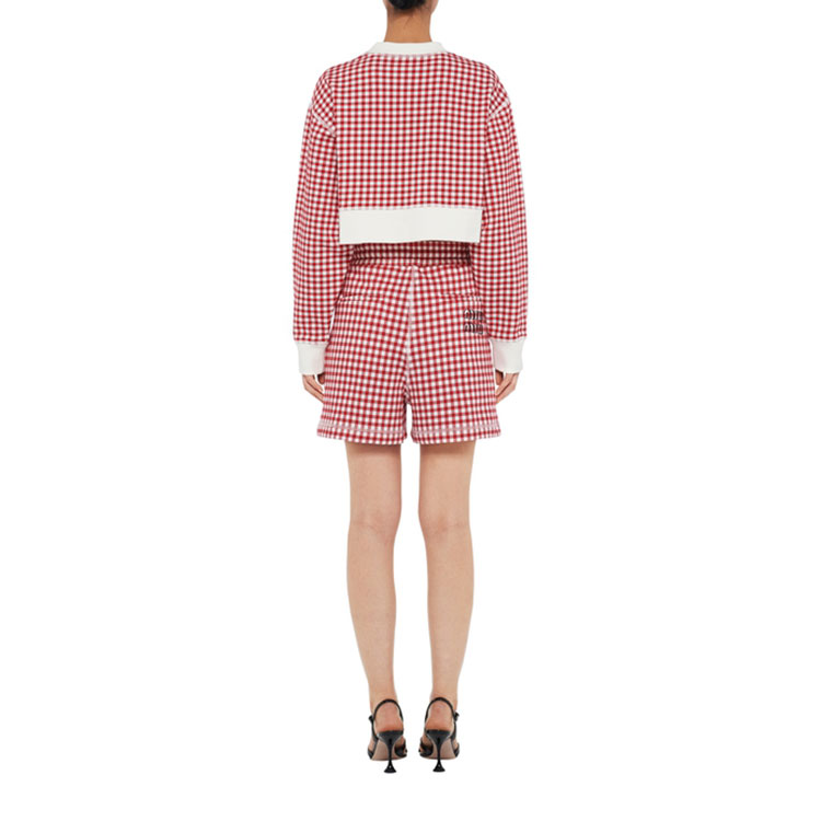 Shop (W) Pantalones Cortos de Algodón Cuadros Rojos MIU MIU SS22 con Logo Impreso. MJP271-10OP-F0976