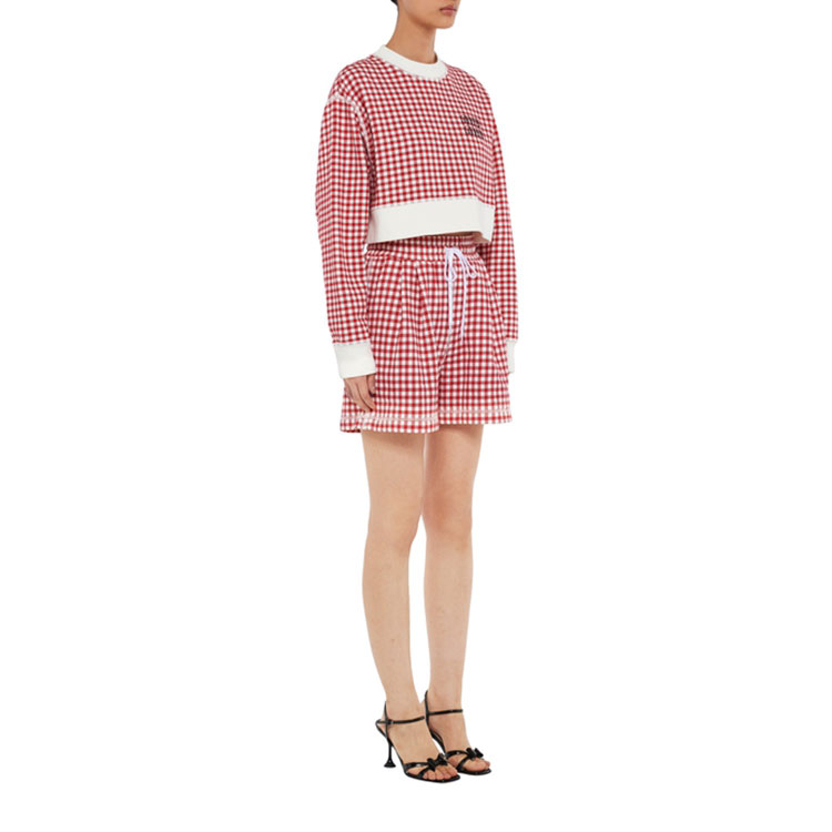 Purchase (W) Pantalones Cortos de Algodón Cuadros Rojos MIU MIU SS22 con Logo Impreso. MJP271-10OP-F0976