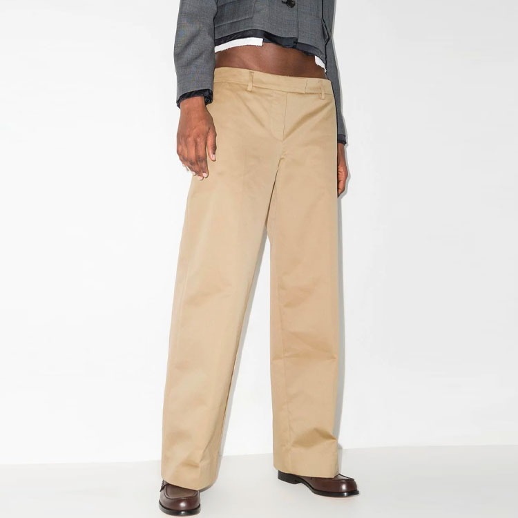 Shop (W) ミュウミュウ SS22 ソリッドスリムストレートカジュアルパンツ カーキカラー MP15781-UPX-F0065