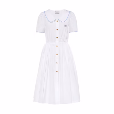 (Women) MIU MIU SS22 White Casual Logo Belted Short Sleeve Dress. MF4610-10RG-F0009