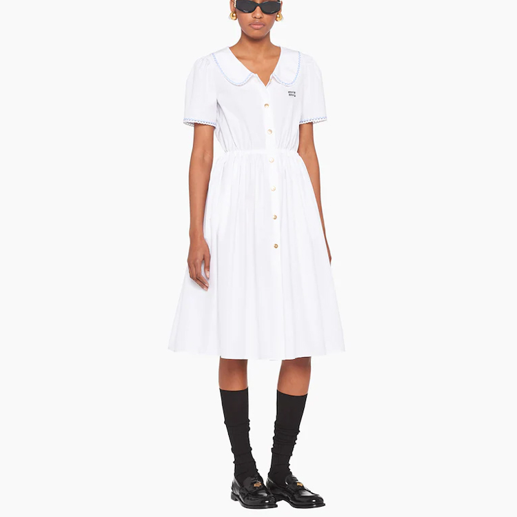 Lookbook (W) MIU MIU SS22 白色休闲标志腰带短袖连衣裙 MF4610-10RG-F0009