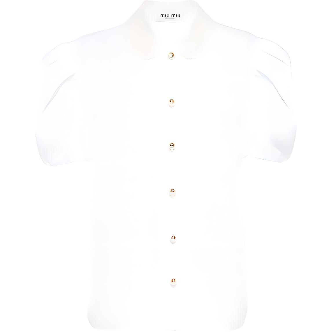 (Women) MIU MIU SS22  White Lace Button-Up Short Sleeve Sun Protection Shirt MK1678-1K9D-F0009