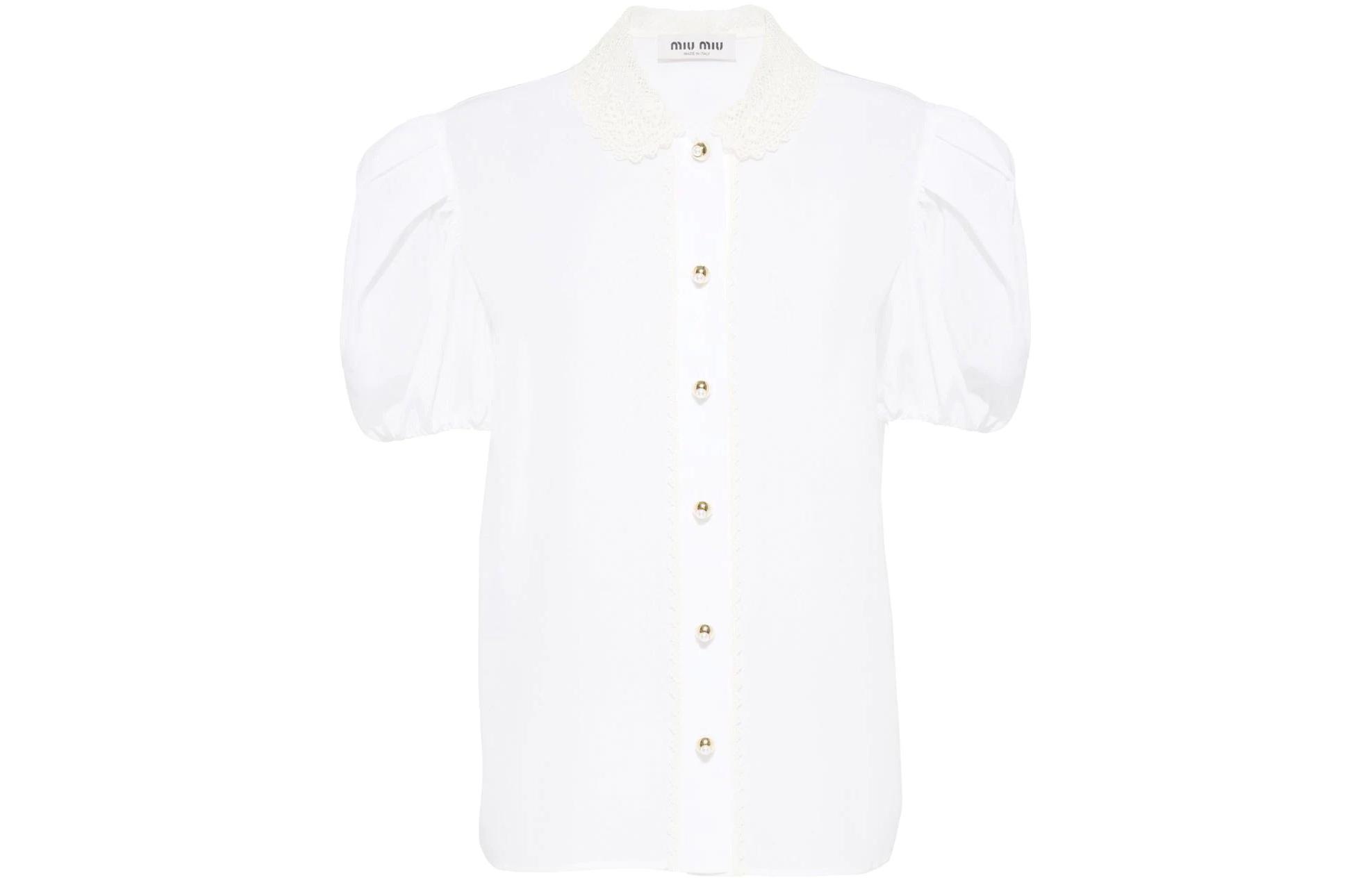 (Women) MIU MIU SS22  White Lace Button-Up Short Sleeve Sun Protection Shirt MK1678-1K9D-F0009 圖 2