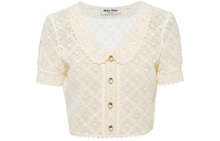 (Women) MIU MIU SS22  White Lace Sun Protection Shirt MT1769-914-F0009