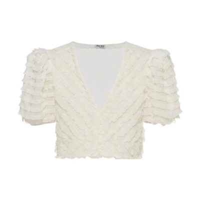 (Women) MIU MIU SS22 White Lace Sunscreen Shirt MK1631-881-F0009