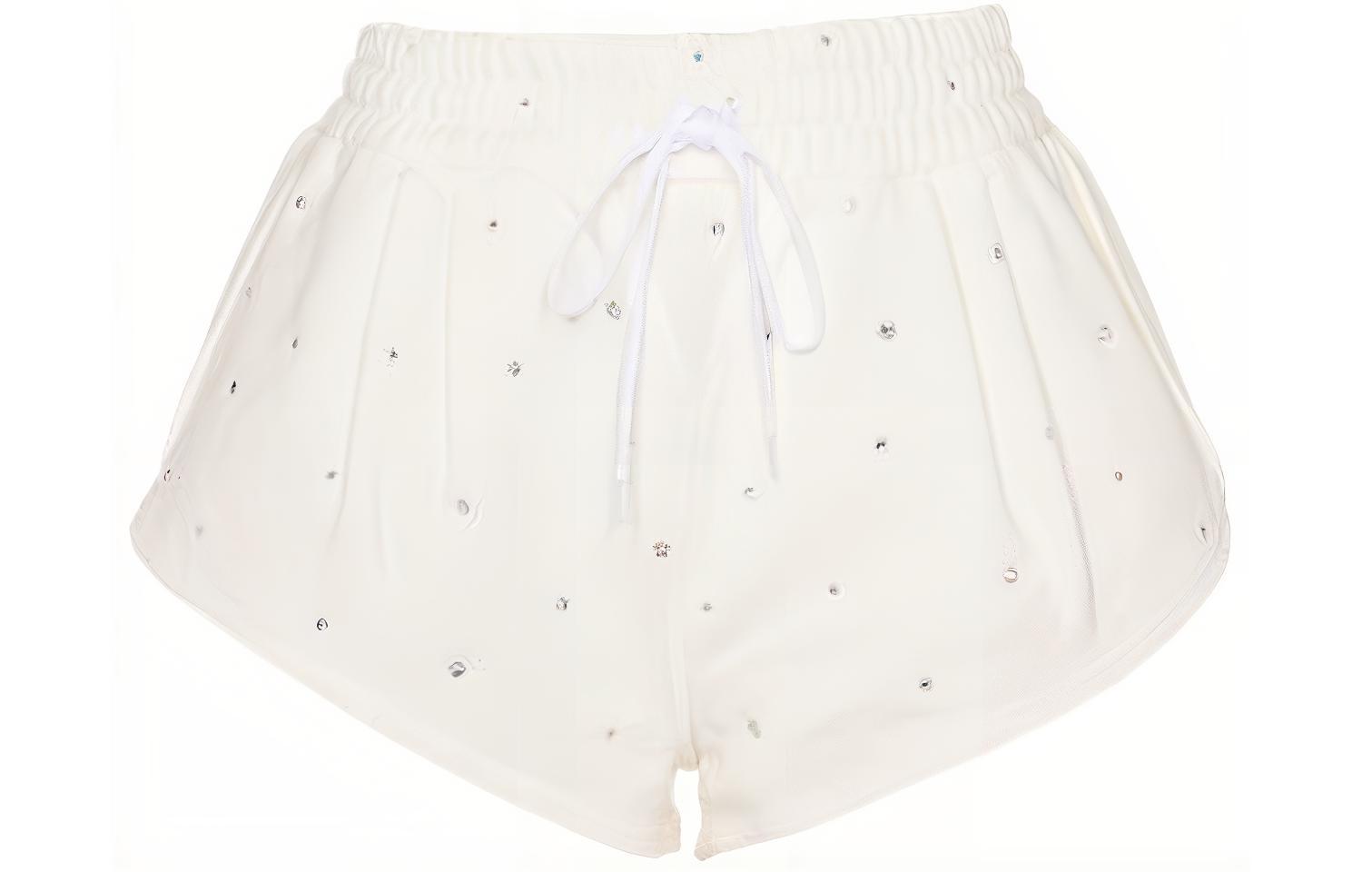 (Women) MIU MIU SS22  White Logo Print Drawstring Casual Shorts. MJP225-1ZFR-F0009