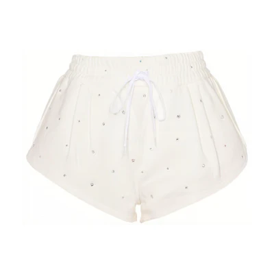 (Women) MIU MIU SS22 White Logo Print Drawstring Casual Shorts. MJP225-1ZFR-F0009