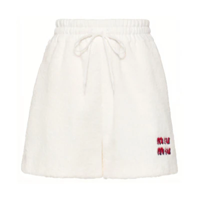 (Women) MIU MIU SS22 White Straight Casual Shorts with Logo Embroidery. MJP274-H39-F0009