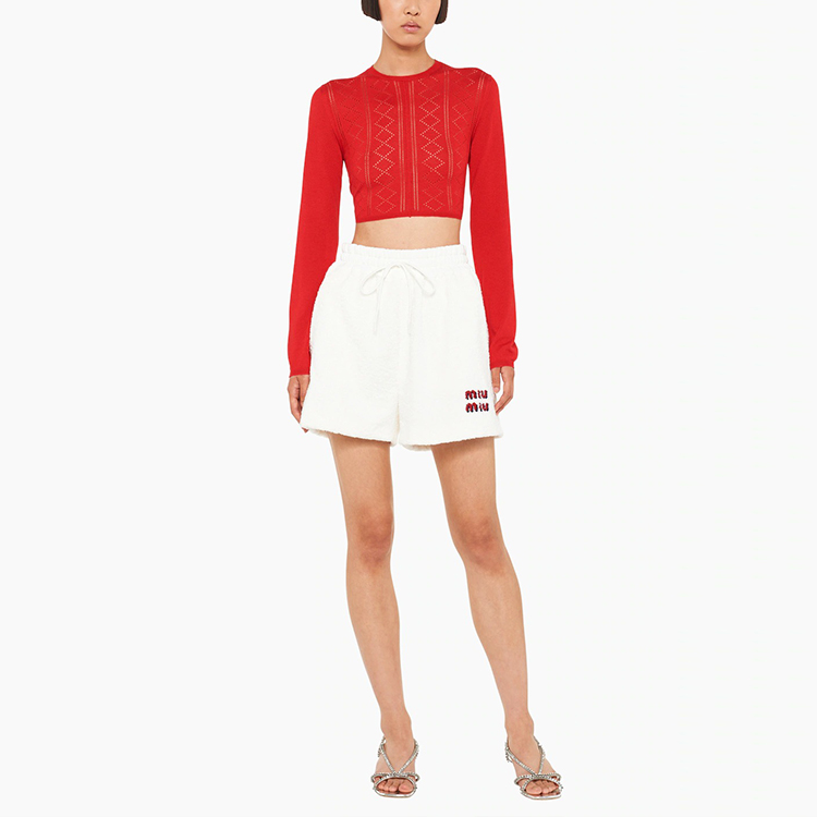 (Women) MIU MIU SS22  White Straight Casual Shorts with Logo Embroidery. MJP274-H39-F0009 圖 3