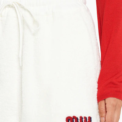 (Women) MIU MIU SS22 White Straight Casual Shorts with Logo Embroidery. MJP274-H39-F0009 Details for (Women) MIU MIU SS22 White Straight Casual Shorts with Logo Embroidery. MJP274-H39-F0009