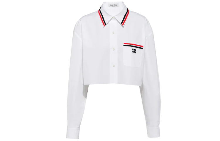 (Women) MIU MIU SS22  White Sun Protection Long-Sleeve Shirt & Striped Shorts. MK1675-10RG-F0009