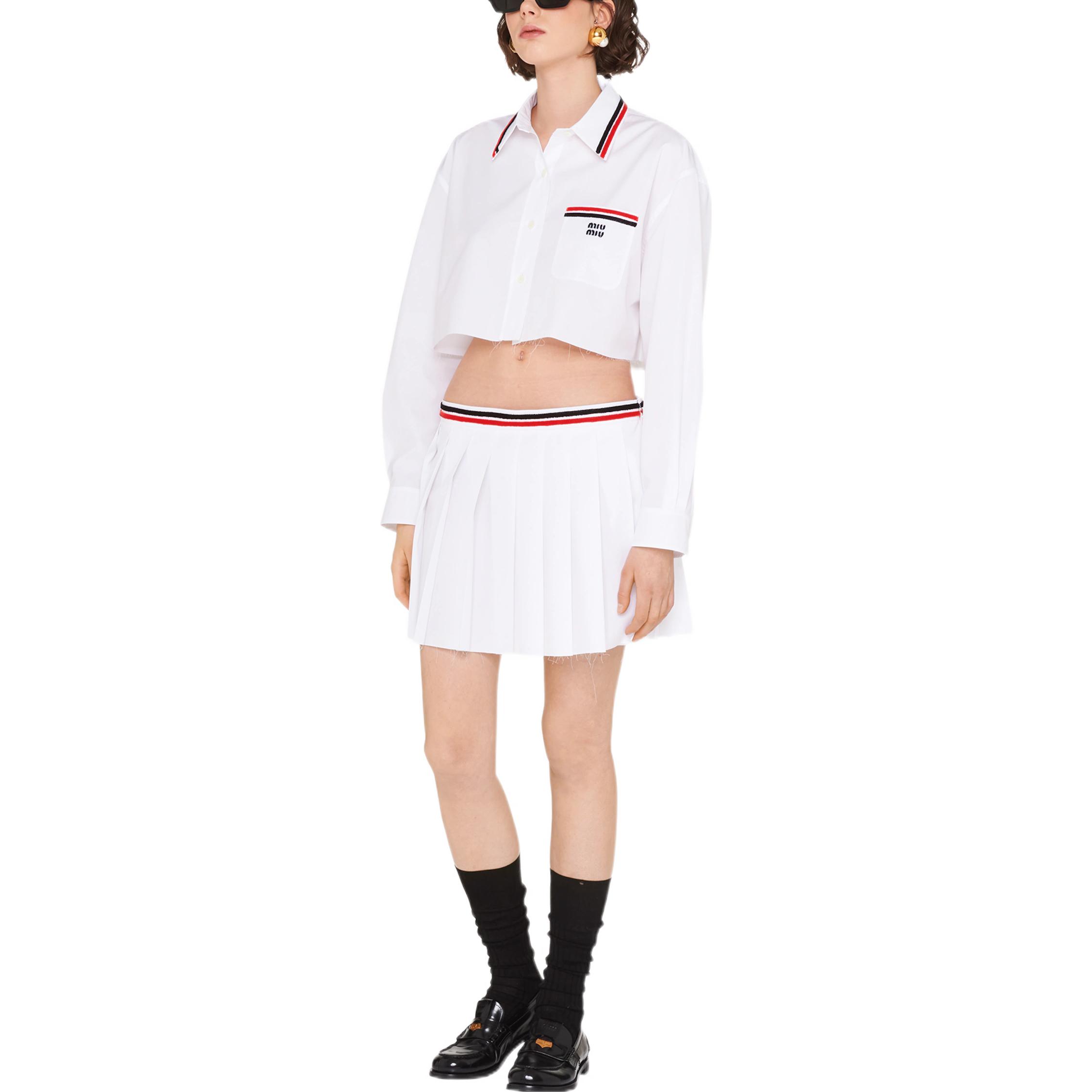 (Women) MIU MIU SS22  White Sun Protection Long-Sleeve Shirt & Striped Shorts. MK1675-10RG-F0009 圖 3