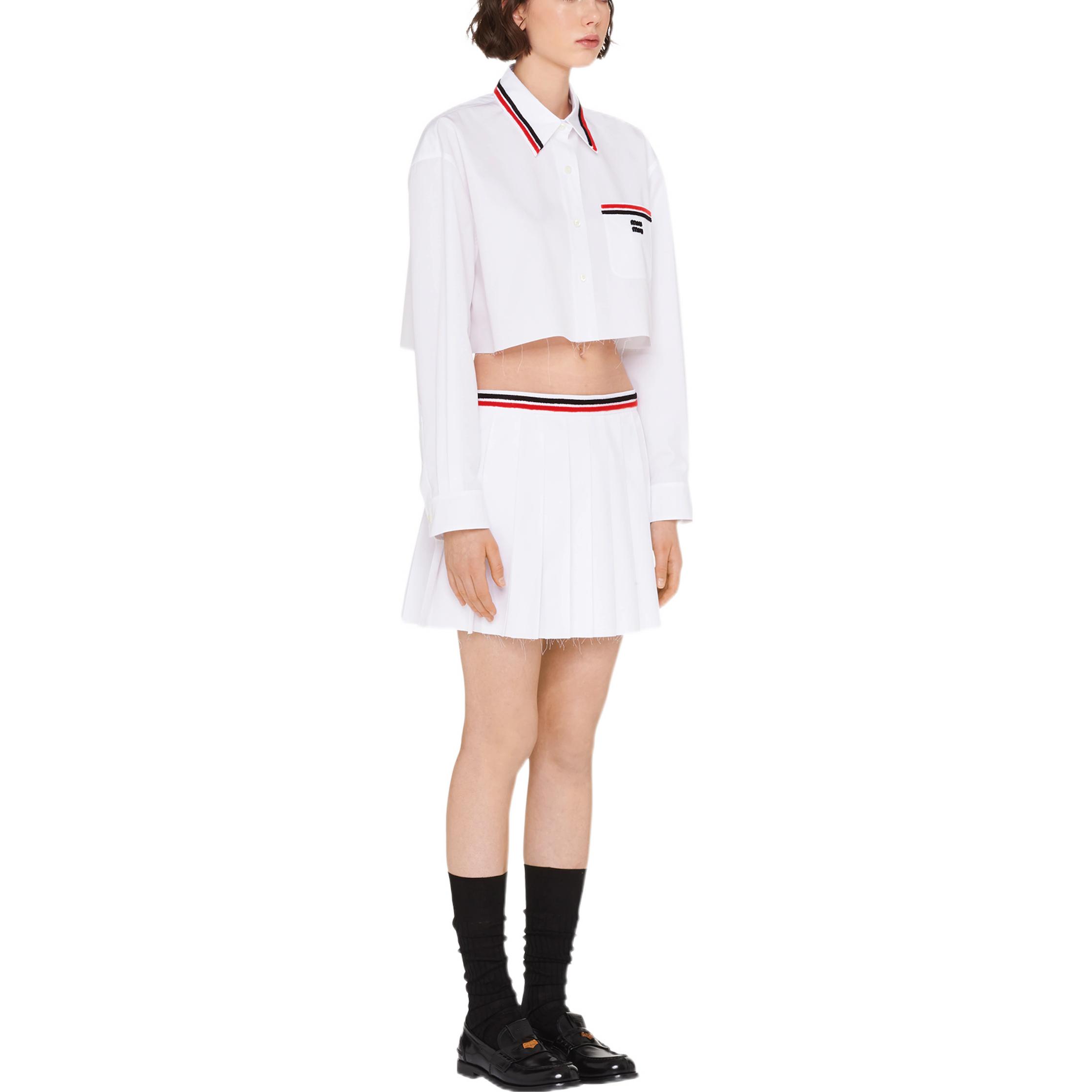 (Women) MIU MIU SS22  White Sun Protection Long-Sleeve Shirt & Striped Shorts. MK1675-10RG-F0009 圖 5
