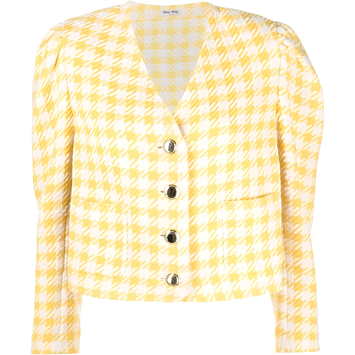 (Women) MIU MIU SS22  Yellow Houndstooth Tweed Jacket. MH170-8GRV-F0010