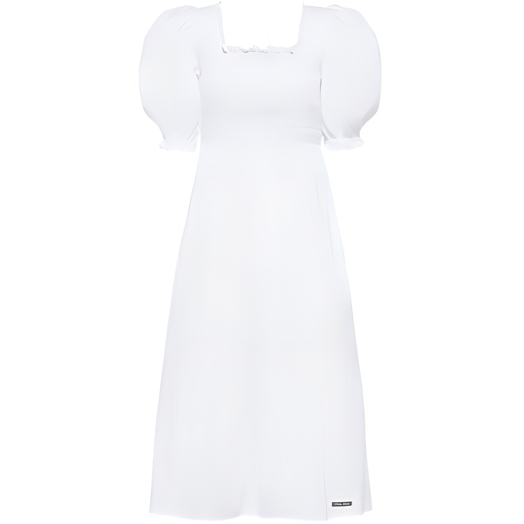 (Women) MIU MIU SS22 Back Tie Puff Sleeve Embroidered Short Dress Women White MF4539-10MF-F0009