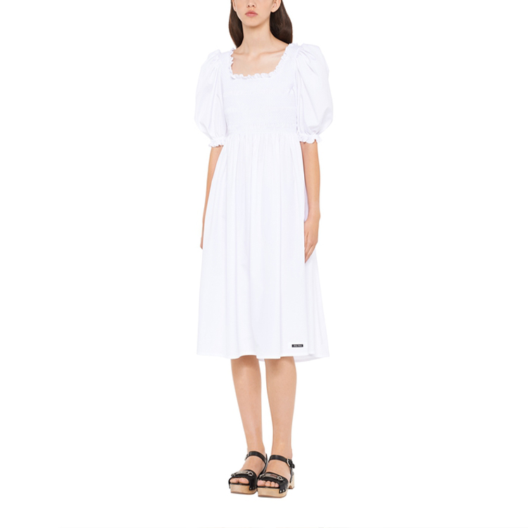 Lookbook (W) MIU MIU 2022春夏系带泡泡袖刺绣短裙 女士白色 MF4539-10MF-F0009