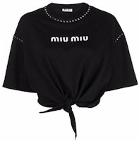 (Women) MIU MIU SS22 Black Crewneck Oversized Letter Print Short Sleeve T-Shirt Women. MJN332-1ZVD-F0002 (Women) MIU MIU SS22 Black Crewneck Oversized Letter Print Short Sleeve T-Shirt Women. MJN332-1ZVD-F0002