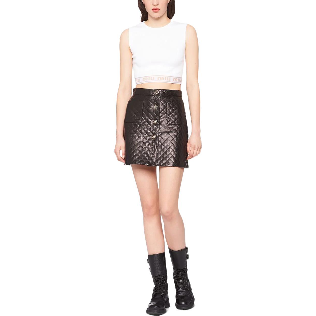 (Women) MIU MIU SS22 Black Quilted Nappa Leather A-Line Mini Skirt for Women. MPD68-3038-F0002 圖 3