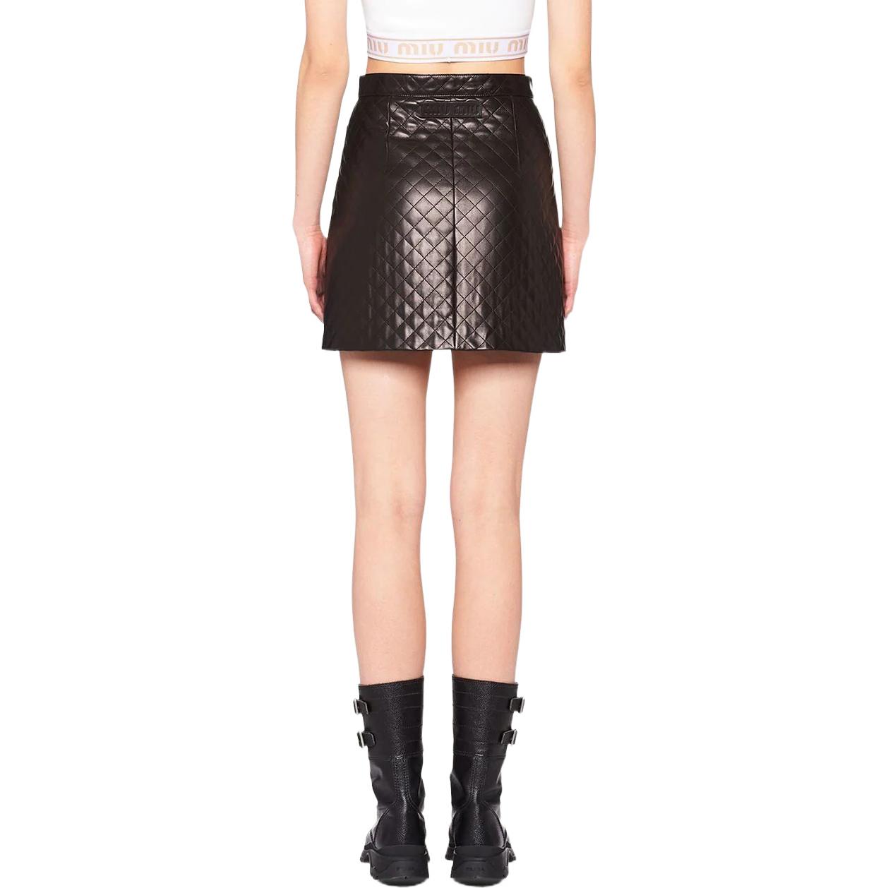 (Women) MIU MIU SS22 Black Quilted Nappa Leather A-Line Mini Skirt for Women. MPD68-3038-F0002 圖 4
