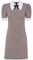 (Women) MIU MIU SS22 Bow Plaid Knit Short Sleeve Dress Brown MF4534-1YQE-F004P (Women) MIU MIU SS22 Bow Plaid Knit Short Sleeve Dress Brown MF4534-1YQE-F004P