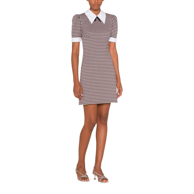 Lookbook (W) MIU MIU 2022春夏蝴蝶结格纹针织短袖连衣裙棕色 MF4534-1YQE-F004P