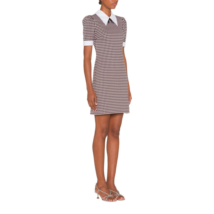 Purchase (W) MIU MIU 2022春夏蝴蝶结格纹针织短袖连衣裙棕色 MF4534-1YQE-F004P