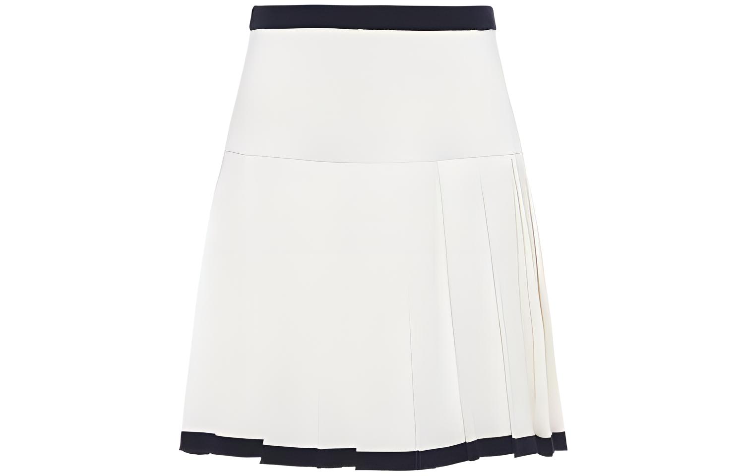 (Women) MIU MIU SS22 Contrast Trim Pleated Cotton Knit Mini Skirt  White MMG386-1021-F0UB0