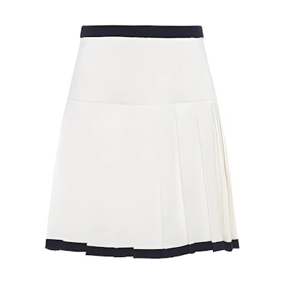 (Women) MIU MIU SS22 Contrast Trim Pleated Cotton Knit Mini Skirt White MMG386-1021-F0UB0