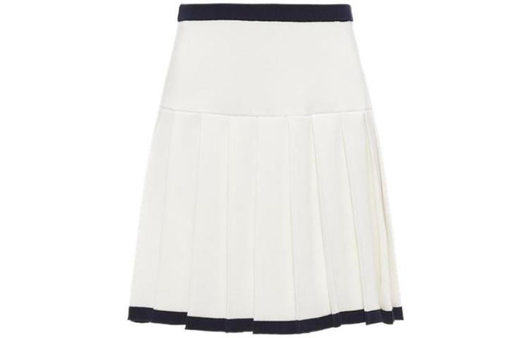 Order (W) MIU MIU SS22 对比镶边褶皱棉质针织迷你裙 白色 MMG386-1021-F0UB0