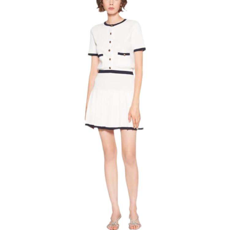 Lookbook (W) MIU MIU SS22 对比镶边褶皱棉质针织迷你裙 白色 MMG386-1021-F0UB0