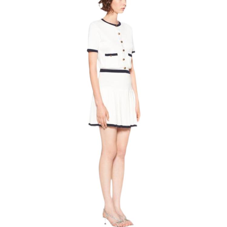 Purchase (W) MIU MIU SS22 对比镶边褶皱棉质针织迷你裙 白色 MMG386-1021-F0UB0