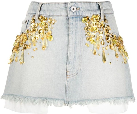 (W) MIU MIU SS22 水晶装饰高腰牛仔裙 女士 蓝色 GWD278-11Q9-F022O Order (W) MIU MIU SS22 水晶装饰高腰牛仔裙 女士 蓝色 GWD278-11Q9-F022O