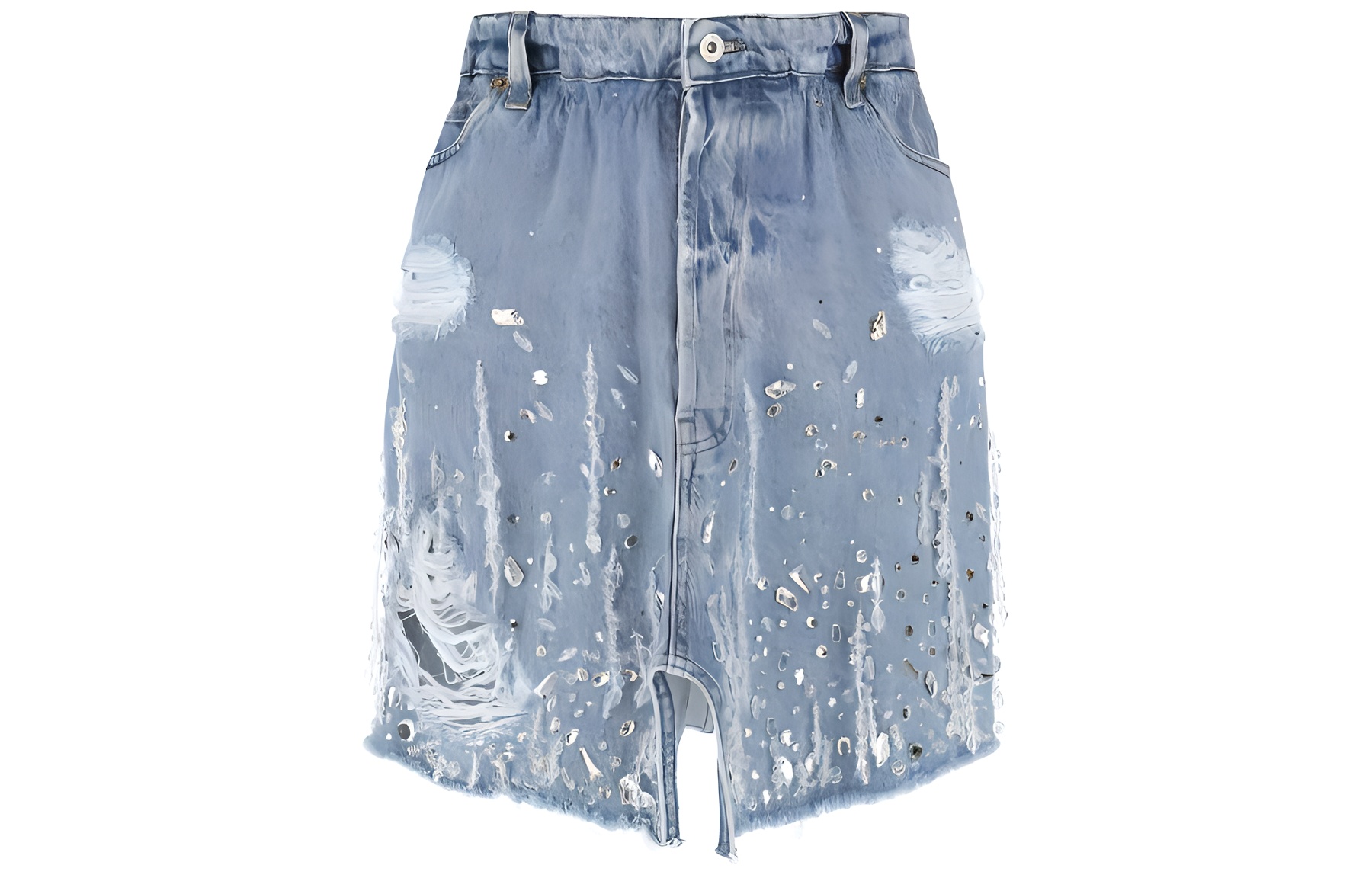 (Women) Miu Miu SS22 Distressed Rhinestone Denim Skirt Blue - GWD270-1Z78-F0008