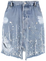 (Women) Miu Miu SS22 Distressed Rhinestone Denim Skirt Blue - GWD270-1Z78-F0008 (Women) Miu Miu SS22 Distressed Rhinestone Denim Skirt Blue - GWD270-1Z78-F0008