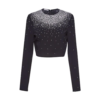 (Women) MIU MIU SS22 Embroidered Georgette Long Sleeve T-Shirt Women Black MT1730-1REX-F0002