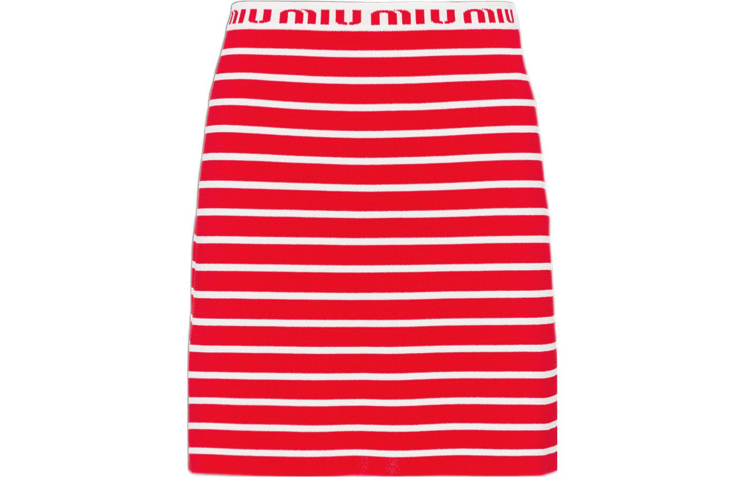 (Women) MIU MIU SS22 High-Waisted Striped Red Casual Skirt for Women. MMG376-10KN-F0976