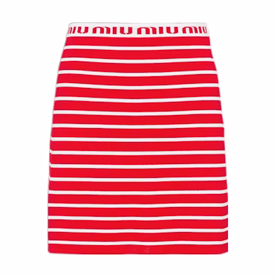 (Women) MIU MIU SS22 High-Waisted Striped Red Casual Skirt for Women. MMG376-10KN-F0976