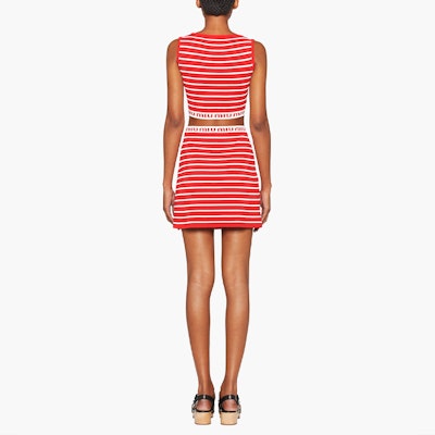 (W) MIU MIU SS22 女士高腰红色条纹休闲半裙. MMG376-10KN-F0976 Shop (W) MIU MIU SS22 女士高腰红色条纹休闲半裙. MMG376-10KN-F0976