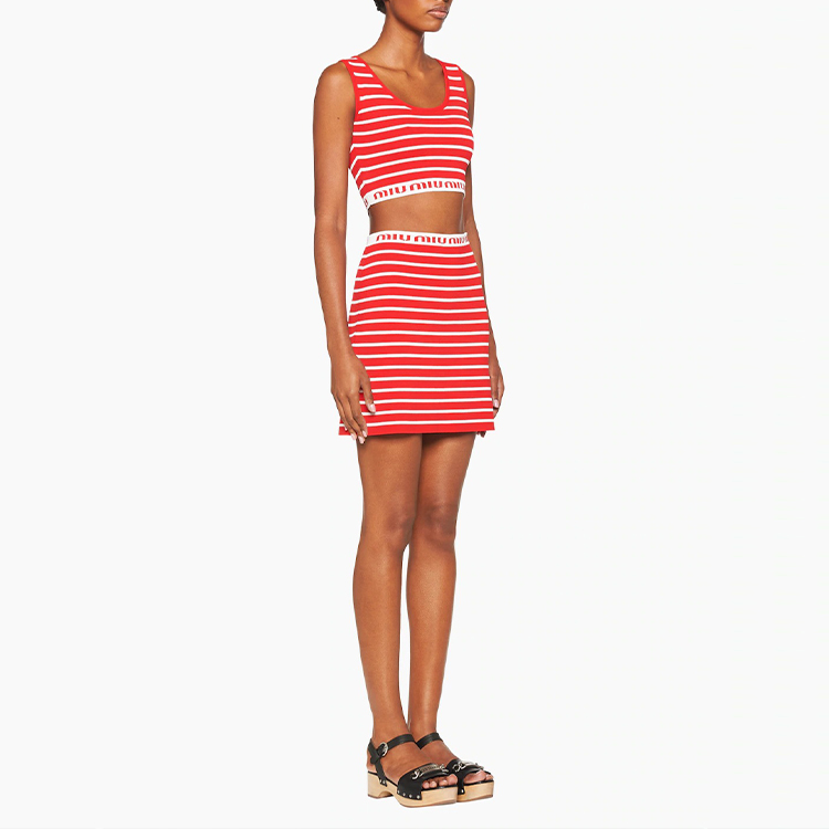 Purchase (W) MIU MIU SS22 女士高腰红色条纹休闲半裙. MMG376-10KN-F0976