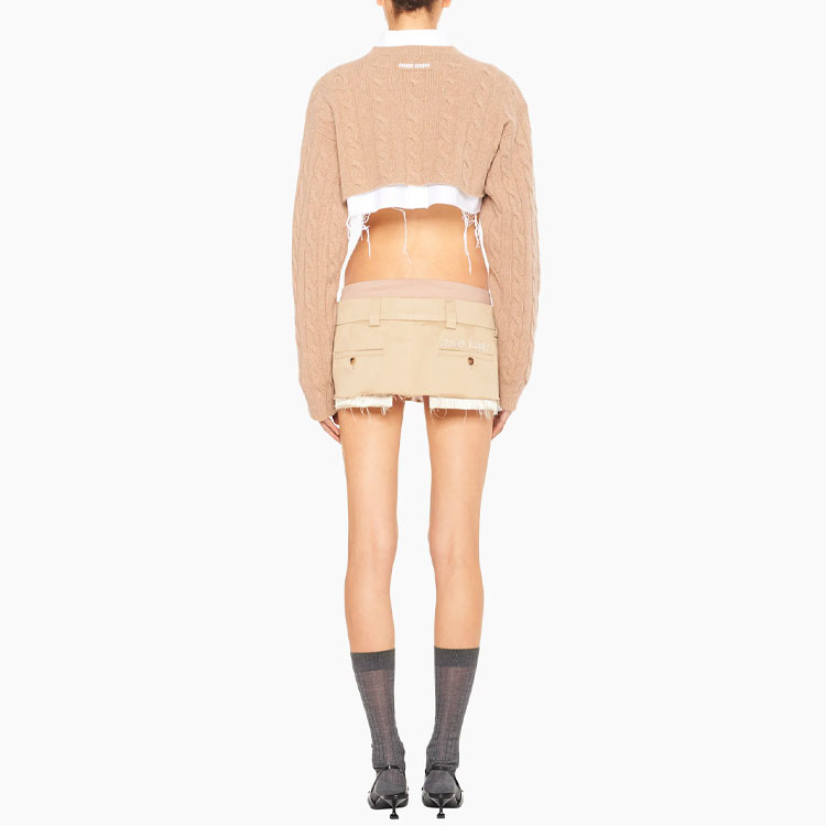 Shop (W) MIU MIU SS22 卡其色斜纹迷你裙 休闲穿搭. MG1779-1UPX-F0065