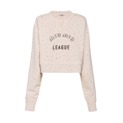 (Women) MIU MIU SS22 Logo Embroidered Long-Sleeve Sweatshirt Women’s Beige MJL802-1ZFR-F0036
