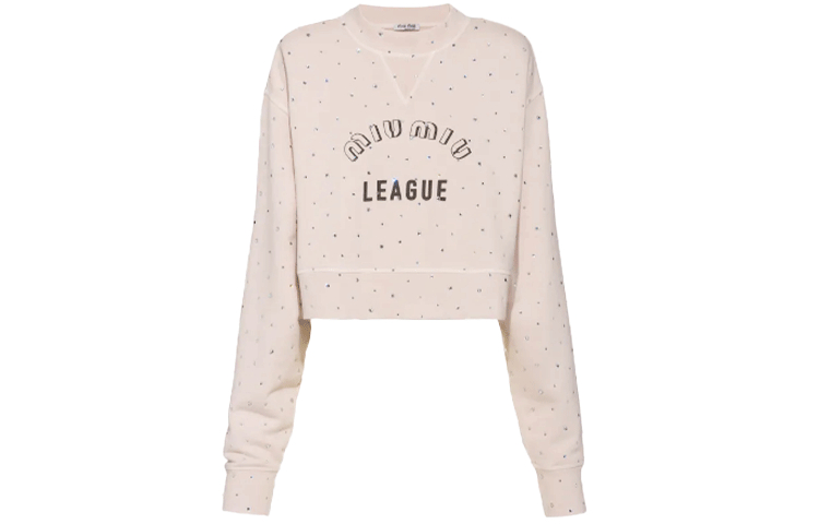 Order (W) MIU MIU SS22 刺繡Logo長袖運動衫 女士米色 MJL802-1ZFR-F0036