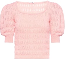 (Women) MIU MIU SS22 Pink Knit Puff Sleeve Cropped Top for Women. MML540-10AD-F0236 (Women) MIU MIU SS22 Pink Knit Puff Sleeve Cropped Top for Women. MML540-10AD-F0236