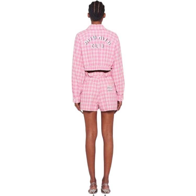 Shop (W) MIU MIU SS22 Shorts Casual Mujer Rosa Cuadros Talle Alto Paperbag. MP1536-6J1-F0UJ2