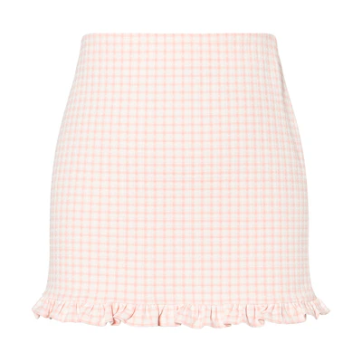 (Women) MIU MIU SS22 Pink Plaid Mid-Waist Straight Casual Skirt for Women. MG1754-1GEV-F0E18
