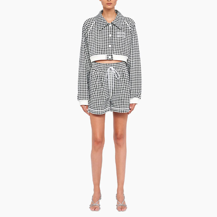 (Women) MIU MIU SS22 Plaid Lace-Up Slim Fit Casual Shorts Women Black MJP271-10OP-F0967 圖 4