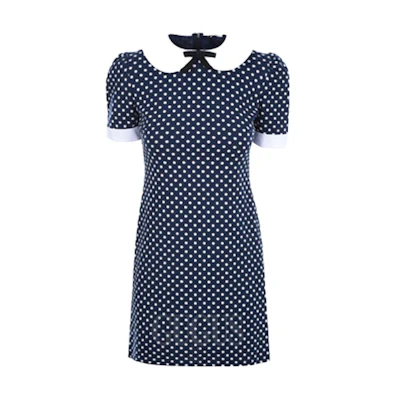 (Women) MIU MIU SS22 Polka Dot A-Line Mini Dress Short Sleeve Blue MF4535-2AQY-F0960
