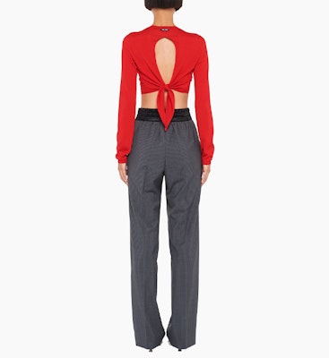 (W) MIU MIU 2022春夏红色丝绒开背长袖女款毛衣 MML568-10Q4-F0011 Shop (W) MIU MIU 2022春夏红色丝绒开背长袖女款毛衣 MML568-10Q4-F0011