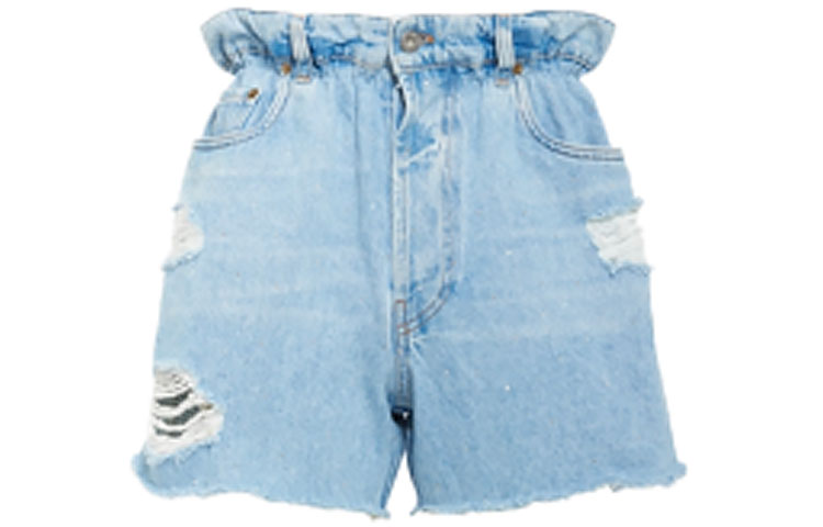 Order (Women) MIU MIU SS22 Ruched Distressed Denim Shorts Women’s Light Blue GWP300-10B7-F0008