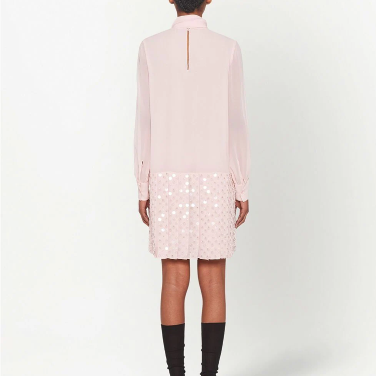 Shop (W) MIU MIU 2022春夏系列 粉色亮片装饰长袖连衣裙 女士 MF4624-10RO-F0384